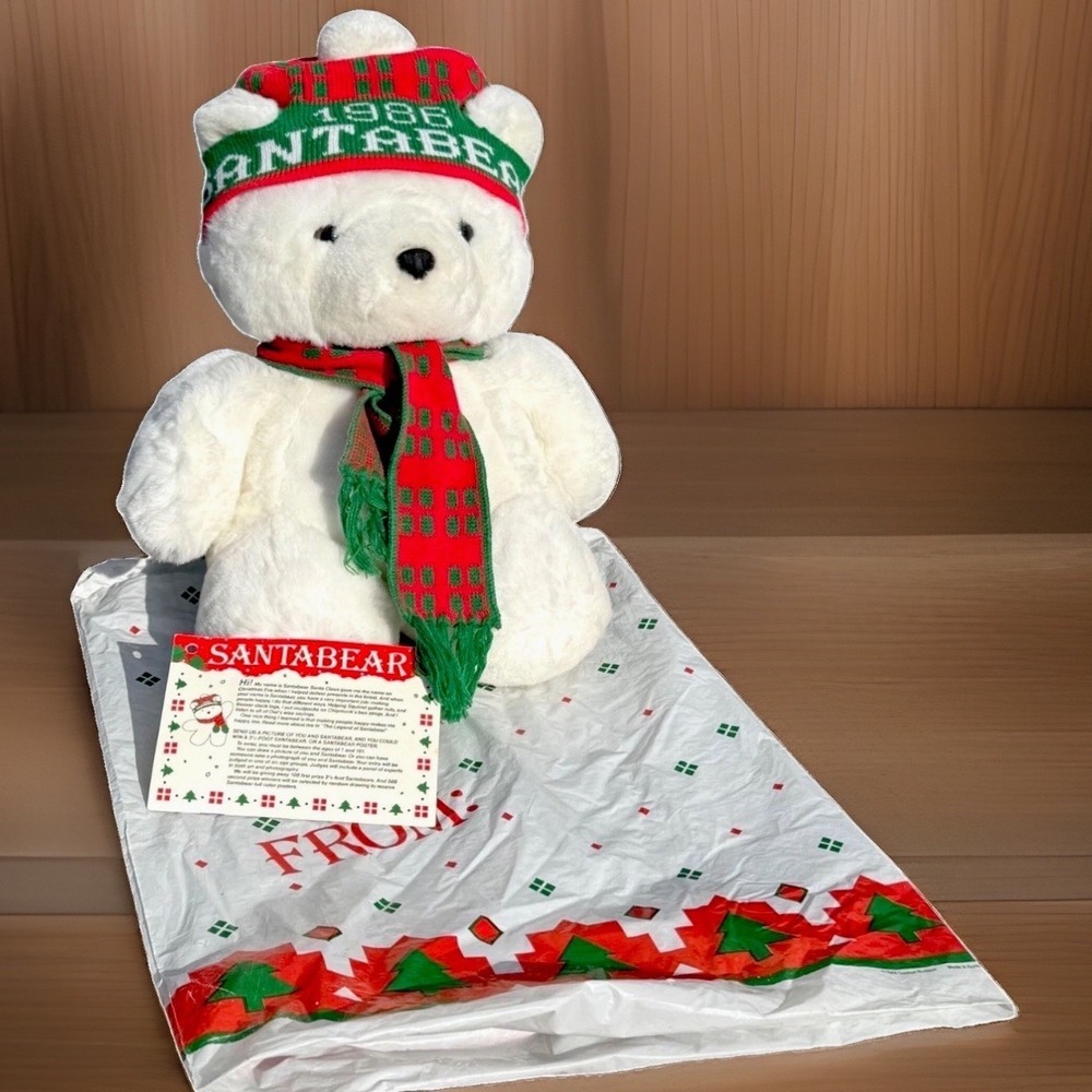 Dayton Hudson 1986 Santabear Christmas Plush‎ Hat Scarf Bag Santa Bear Story